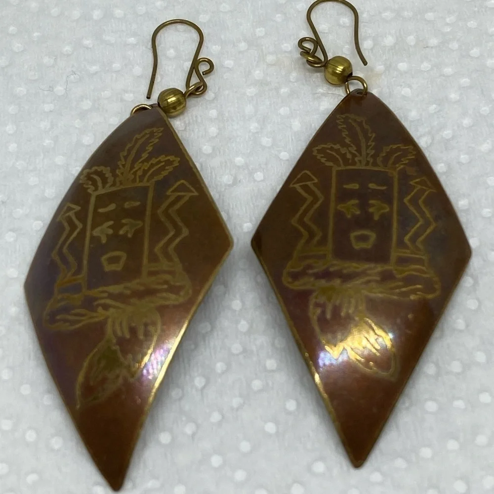 Earrings Hawaiian tiki earrings ki’i gold tone tribal fun - Picture 2 of 8